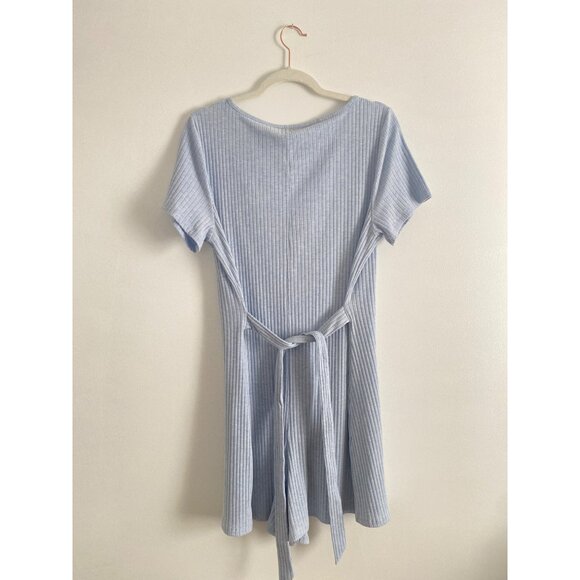 American Eagle Women's Blue Ribbed Short Sleeve Button Front Romper Size XL - Picture 2 of 5